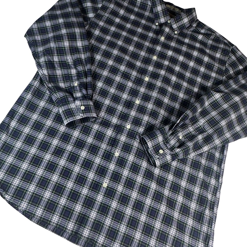 L.L. Bean Button Down Shirt Mens XL-Tall Blue Green Plaid Wrinkle Free 500977